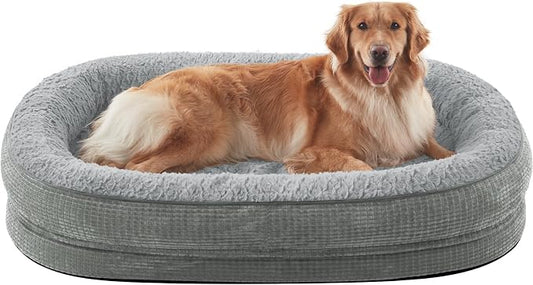 JOEJOY Orthopedic Dog Beds Large Sized Dog, XL Egg-Crate Memory Foam Pet Couch Bed with Bolster Sides, Waterproof Lining, Removable Washable Cover & Non-Slip Bottom, Light Grey by JOEJOY