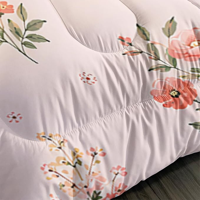 QOOMO Floral Comforter Set, Queen Size, Pink Floral, 3 Pcs Bedding Set, Printed Comforter with 2 Pillowcases, Down Alternative, Soft and Lightweight, All Seasons - Image 5