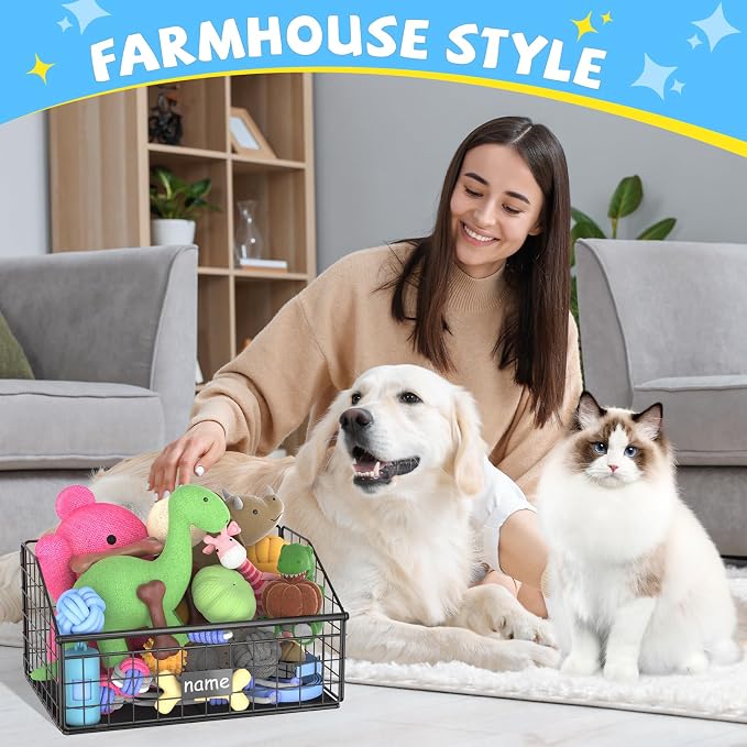 Kaiferty Indestructible Dog Toy basket, Small Toy Box for Dogs, Pet Toy Bin Dog Metal Basket for Toys, Toy Storage Organizer, Cat Toy Box for Living Room Area(Black) - Image 6
