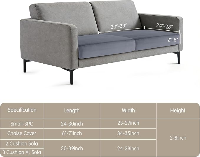 Hokway Velvet Couch Cushion Covers Water Resistant Seat Covers Stretch Sofa Cushion Protector(2 Cushion Sofa, Grey) - Image 2