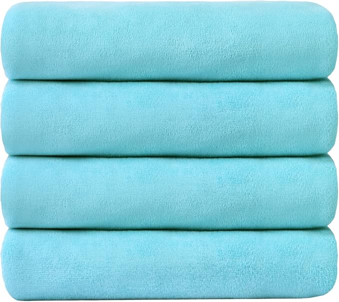 JML Microfiber Bath Towels, 4 Pack, 30" x 60", Aquamarine | Oversized, Ultra Soft, Super Absorbent, Fast Drying, Perfect for Bathroom, Shower, Sauna, Yoga, Gym - Image 2