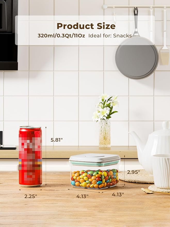 Small Airtight Container, 0.3Qt Mini Snack Jar with Pop-Top Lid | BPA-Free Stackable Food Storage for Candy, Nuts, Dog Treats, Brown Sugar, Tea Bags, Spices and Everyday Pantry Essentials - Image 3