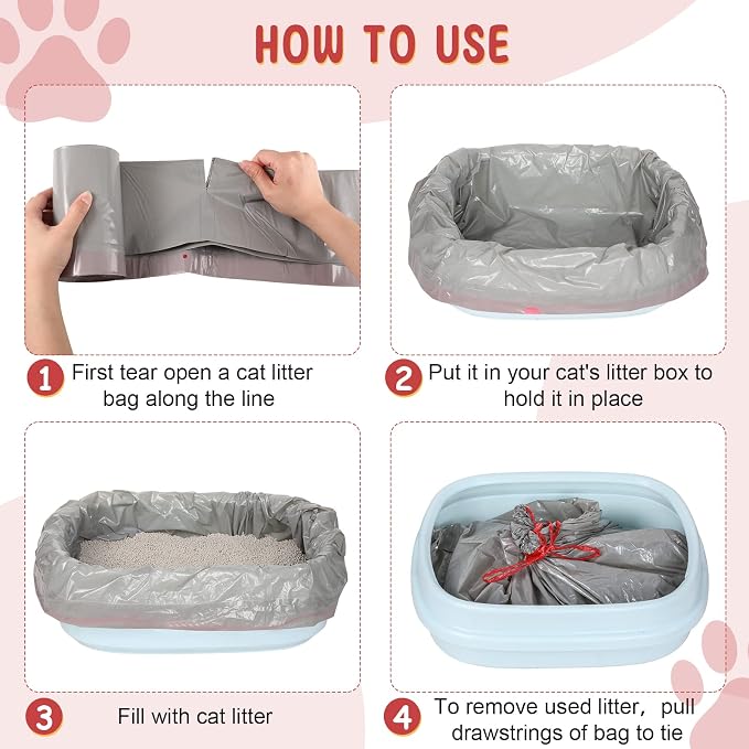 Tinlade 50 Count Jumbo Cat Litter Box Liners Large Drawstring Cat Litter Liners Bags Unscented Tear Resistant for Trash Waste to Keep Your Home Clean(39 x 22 Inch,Gray, Red) - Image 5