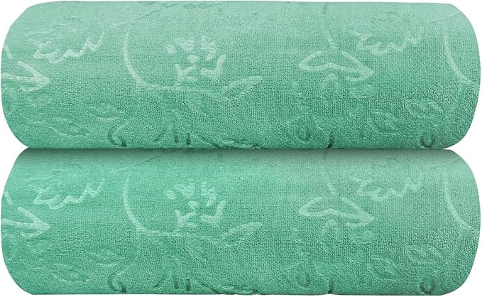 JML Microfiber Bath Towels Set, 2 Pack, 30" x 60", Green-Floral Embossed | Oversized, Soft, Absorbent, Fast Drying for Shower Sauna Yoga Swimming Sport Fitness Gym Pool - Image 2