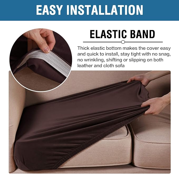 H.VERSAILTEX Velvet Stretch Couch Cushion Cover Plush Cushion Slipcover for Chair Loveseat Sofa Cushion Furniture Protector Seat Cushion Sofa Cover (3 Piece Sofa Cushion Covers, Brown) - Image 4