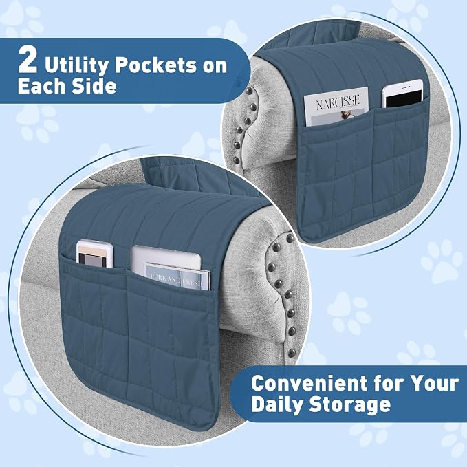 MAXIJIN Waterproof Couch Covers for 3 Cushion Couch Sofa Pet Friendly, 69" Quilted Sofa Covers Washable Dog Couch Cover Protector with Elastic Strap & Side Pocket (Sofa, Berlin Blue) - Image 5