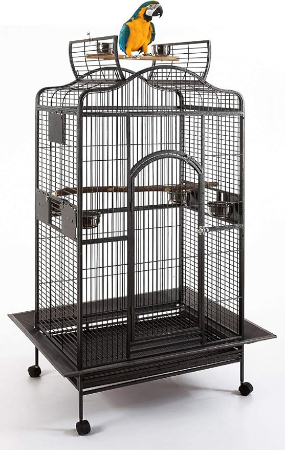 Extra Large Wrought Iron Open/Close Play Top Bird Parrot Cage, Include Metal Seed Guard Solid Metal Feeder Nest Doors Overall Dimensions: 35.25" Wx29.5 Lx62 H(with Seed Skirt) by Mcage