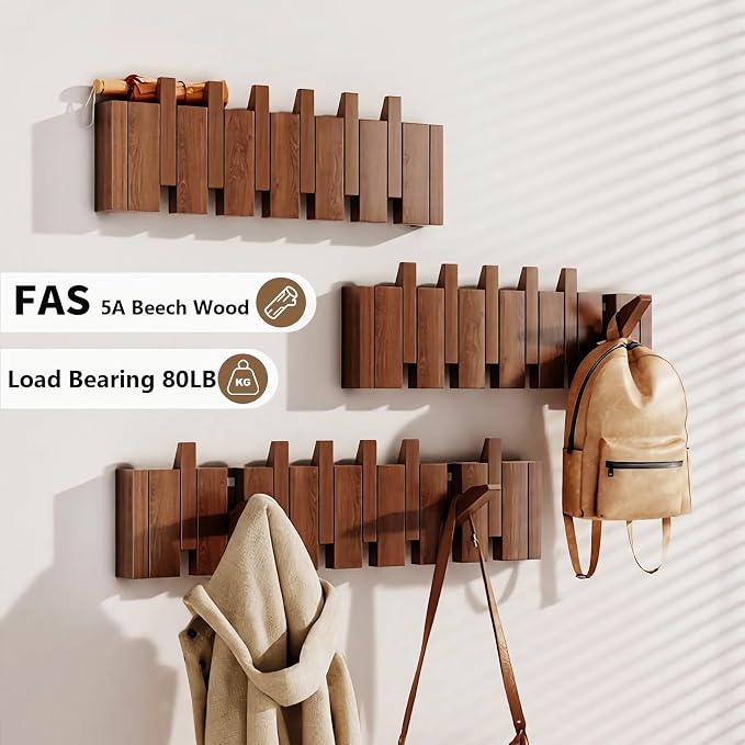 Wall Mounted Hangers with Piano Keys, Natural Solid Wood Hangers Suitable for wardrobes, Kitchens, bedrooms, bathrooms, and Entrance Hangers - Image 10