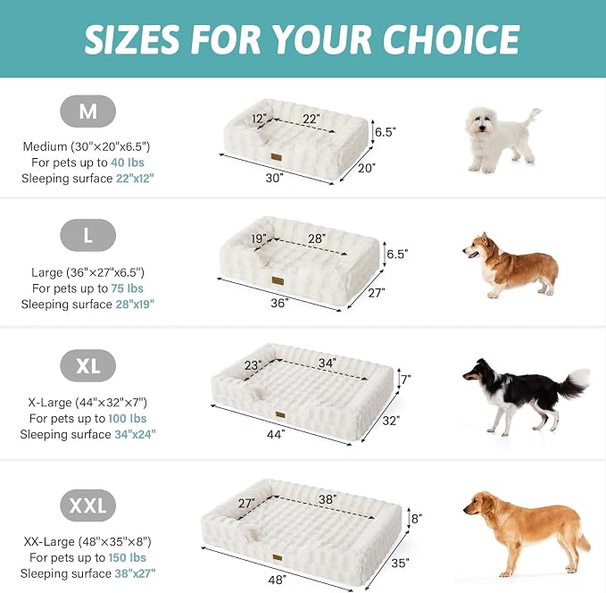 COZY KISS Orthopedic Dog Bed for Large Medium Size Dog, Soft and Warm Faux Fur Sofa for Pet Up to 75 lbs, Foam Bolster Anti-Slip Couch with Washable Removable Cover, L 36x27x6.5 inch, Beige - Image 3