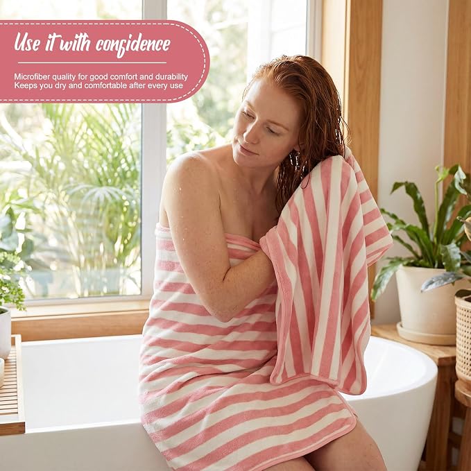 SmoothNovelty 16 Pack Microfiber Bath Towels Bulk 27'' x 60'' Oversized Size Bath Towel Highly Absorbent Extra Large Soft Drying for Beach Shower Summer Salon Sport Gym Party (Stripes,Pink) - Image 5