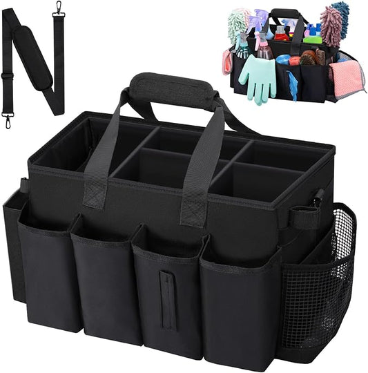 Wearable Large Cleaning Caddy Bag for Housekeeper, Clean Supply Organizer with Adjustable Shoulder, Waist & Handle Straps, Detailing Bag for Kitchen Supplies (Black) by wigojoy