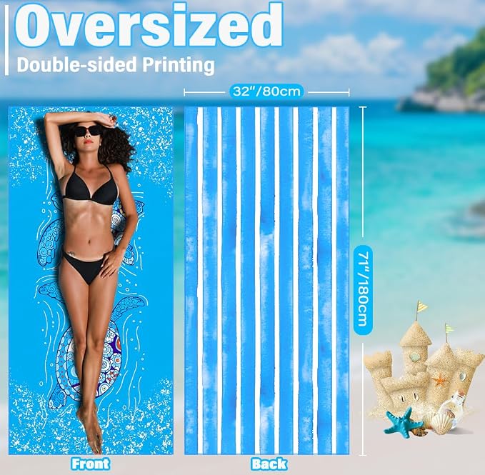 Widdonen Microfiber Beach Towel,Compact 4 Pack-71x32 Inch with Bag Travel | Extra Large,Lightweight,Thin,Sand Free,Quick Dry,Absorbent.Packable for Camping,Swim,Pool,Bath,Picnic,Cruise Essentials Gift - Image 3
