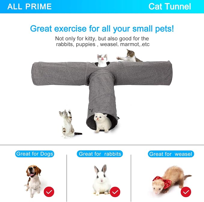 Ownpets Cat Tunnel, 3 Way Collapsible Kitty Tunnel 47 inch Long Cat Tube with Plush Ball & Feather Toy, Cat Play Tunnel for Indoor Cat, Kitten, Rabbit - Image 8