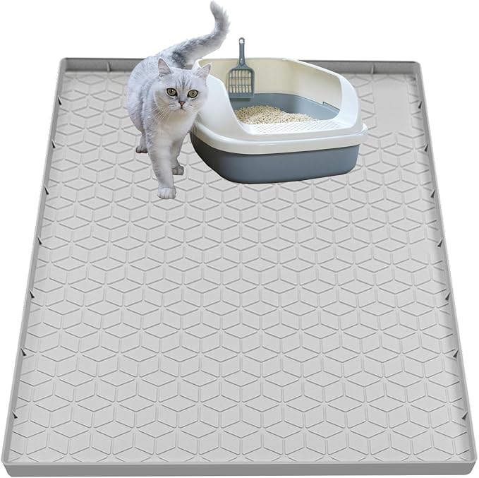 Cat Litter Mat for Litter Box, Silicone Large Cat Litter Trapping Mat - 31x22 in, Waterproof & Non-Slip, Durable & Easy Clean, Light Gray by Jacooxi