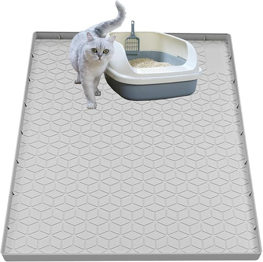 Cat Litter Mat for Litter Box, Silicone Large Cat Litter Trapping Mat - 31x22 in, Waterproof & Non-Slip, Durable & Easy Clean, Light Gray by Jacooxi