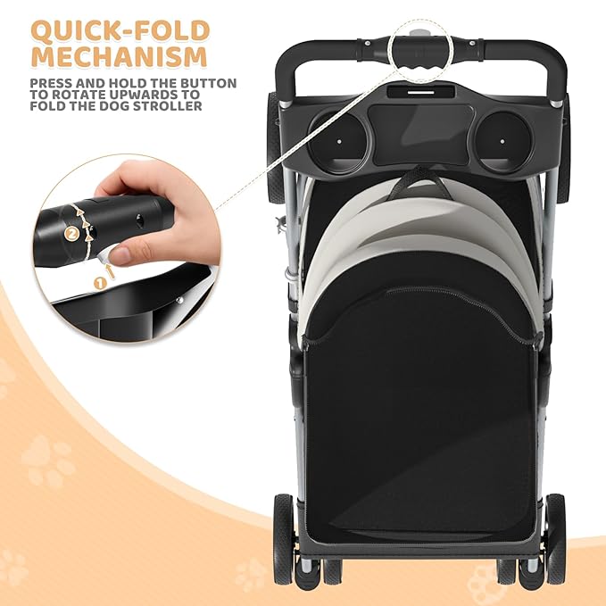 Magshion Foldable Pet Stroller, 3-in-1 Dog Travel Jogger with Detachable Carrier, Cup Holder, Storage Basket, Folding Carrier for Small/Medium Dogs & Cats Up to 33 lbs, Black