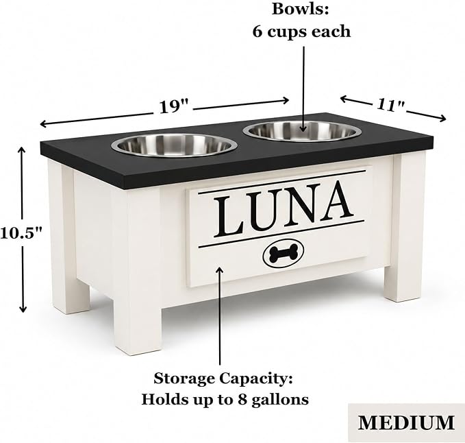 Elevated Dog Bowls, Personalized Raised Dog Bowl Stand for Medium Dogs | Farmhouse Style, Elevated Wood Stand, Storage Container, Stainless Steel Bowls, Raised Anti-Slip Feeder, Made in USA - Image 6