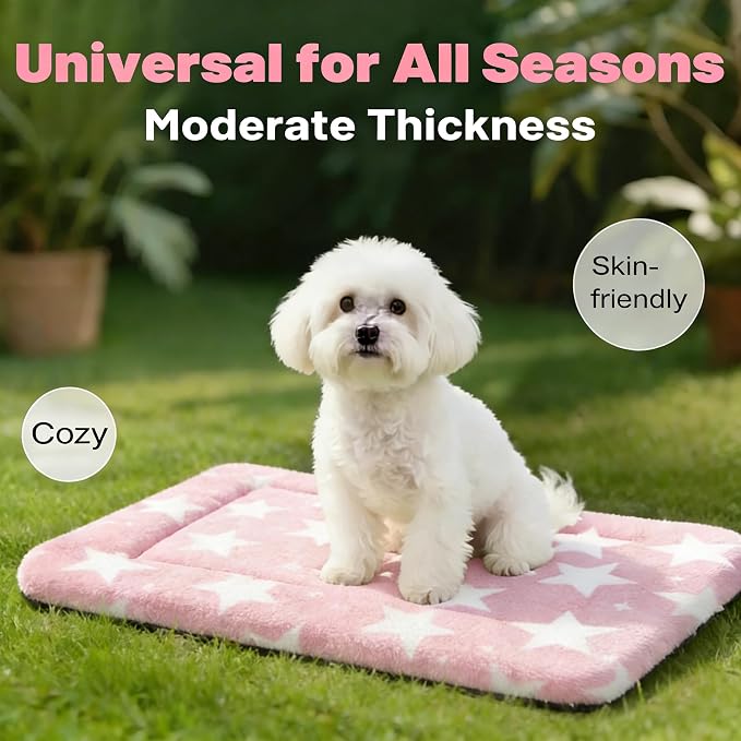 Dog Bed Mat, Reversible Crate Pad & Cute Dog Bed - Machine Washable Kennel Mat with Ultra Soft for Small Dogs (Big&Small Stars Pink, 24" L*18" W*1.5" Th) - Image 2