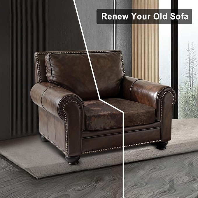 ANARACHON Leather Look Couch Cushion Covers Sofa Seat Slipcovers Sets Couches Furniture Protector for Sectional Armchair Loveseat Pets Kids Stretch Spandex Fabric (1 Cushion Armchair, Brown) - Image 9