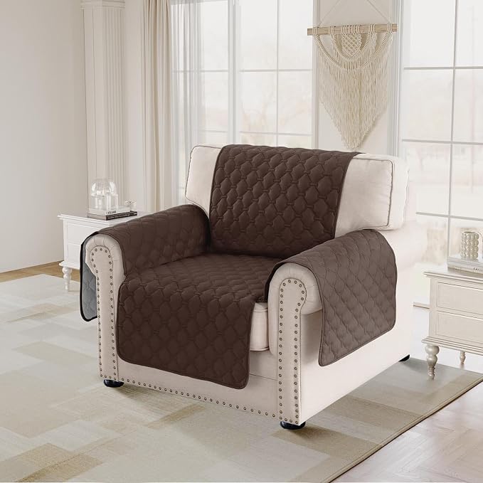 PrinceDeco Chair Slipcover Chair Cover Water Resistant Couch Cover Washable Chair Cover Non-Slip Rubber Backing Furniture Protector for Pets(Armchair, Brown) - Image 2