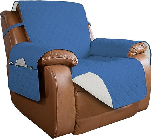 PureFit Reversible Recliner Chair Covers Couch Covers for Dogs, 28 in | Blue/Ivory, Water Resistant Couch Protector, Washable Pet Couch Cover with Non Slip and Elastic Straps For Kids by PureFit