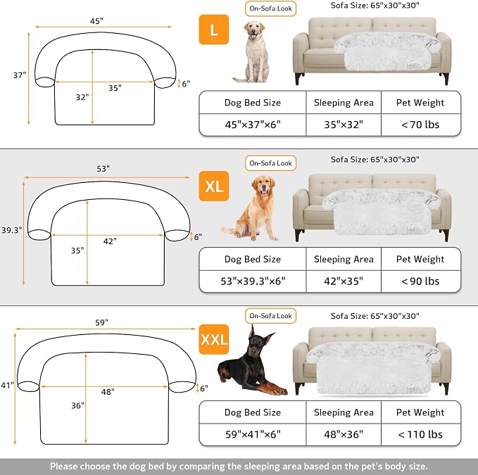 Calming Dog Bed Fluffy Plush Dog Mat for Furniture Protector with Removable Washable Cover for Large Medium Small Dogs and Cats (Extra Large (53x39.3x6), Light Grey) - Image 5