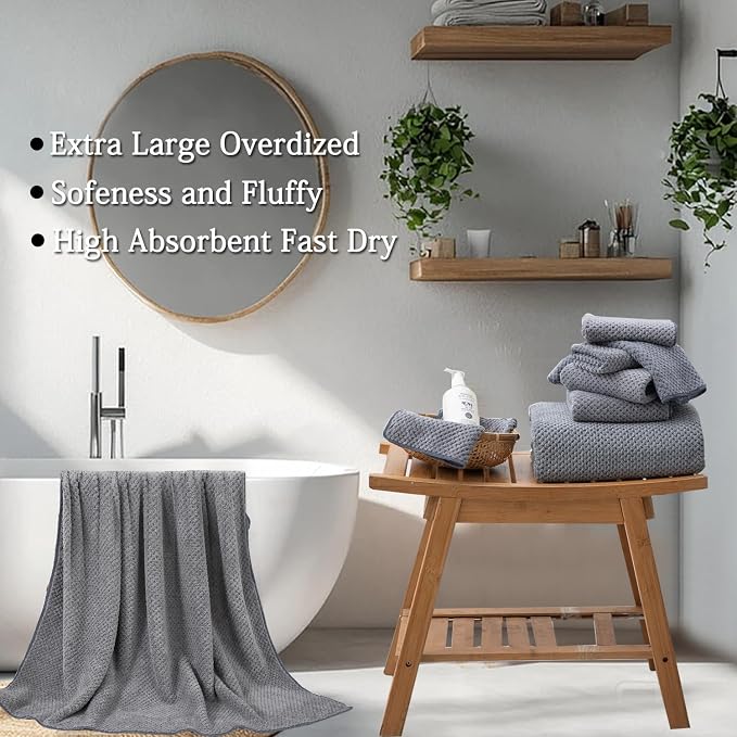 Hailea Gray Bath Towels Set 35x70 Inches - Luxury 600 GSM Oversized Bath Sheet Towel,Extra Large Microfiber - Quick Dry,Highly Absorbent,Super Soft Shower Towels Spa Hotel Bathroom Towel Set (4-Pack) - Image 6