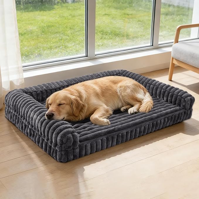 Waterproof Orthopedic Dog Bed for Large Dogs Grey | Non-Slip Egg-Crate Memory Foam Removable Washable Cover with Sides Couch Bed for Crate - Image 7