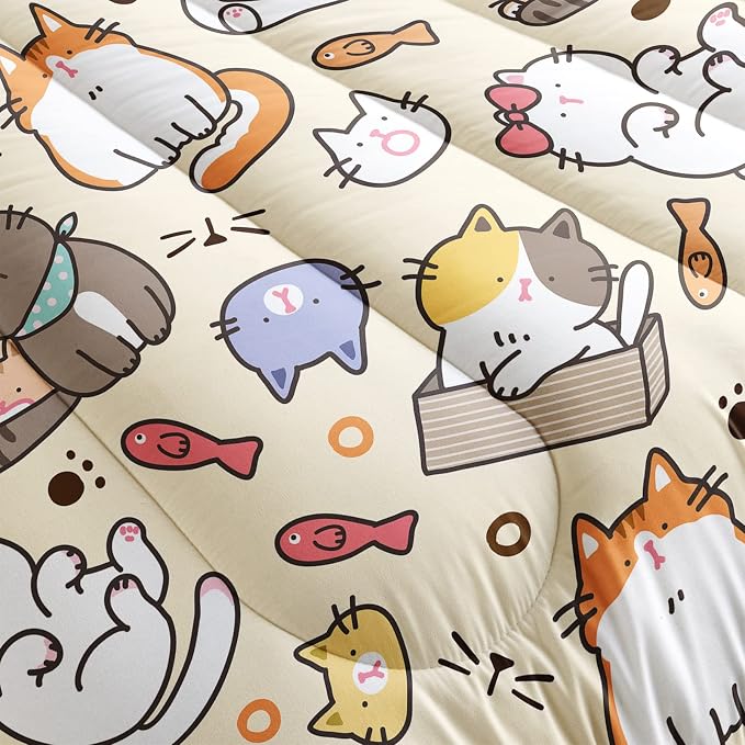 QOOMO Kawaii Cat Comforter Full,Kawaii Animals Comforter Set for Kids Teens Girls,3Pcs Bedding Set Printed Comforter with 2 Pillowcases,Down Alternative,Soft and Lightweight，Full Size - Image 5
