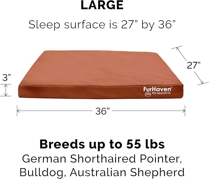 Furhaven Water-Resistant Orthopedic Dog Bed for Large/Medium Dogs w/ Removable Washable Cover, For Dogs Up to 55 lbs - Indoor/Outdoor Logo Print Oxford Polycanvas Mattress - Chestnut, Large - Image 2