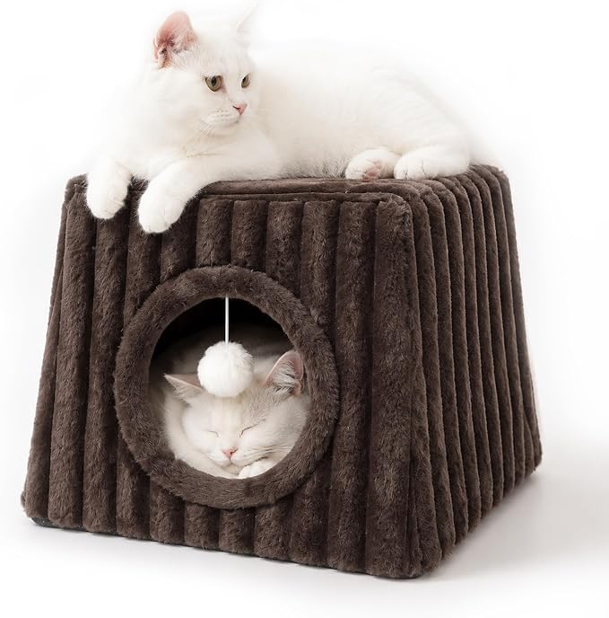 Dogpals Indoor Cat House - Large Cat Cave Bed with Fluffy Balls, Foldable Cat Bed Cave and Apartment with Pads, Suitable for Multiple Small and Large Cats, 18.5x15.4x15.4inches (Coffee, XL) by Unknown