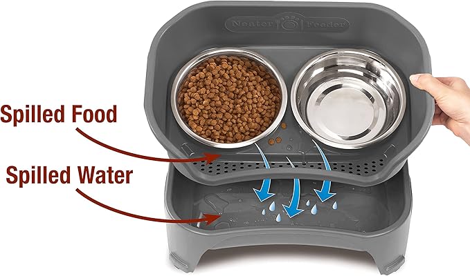 Neater Feeder Express Mess Proof Dog Bowls Elevated for Medium and Large Breed – Made in USA – No Spill Raised Slow Feeder Elevated Dog Bowl Stand, Slow Feed Food and Water Bowl Set, Grey - Image 3