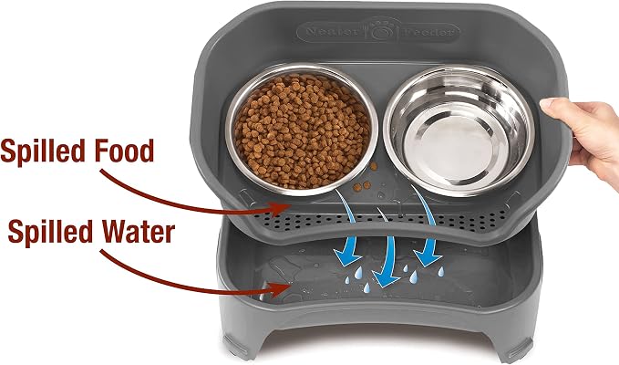 Neater Feeder Express Mess Proof Dog Bowls Elevated for Medium to Large Sized Breed, No Spill Raised Dog Food Bowl Stand, Stainless Steel Food and Water Bowl Set, Pet Dish Feeding Station, Grey - Image 3