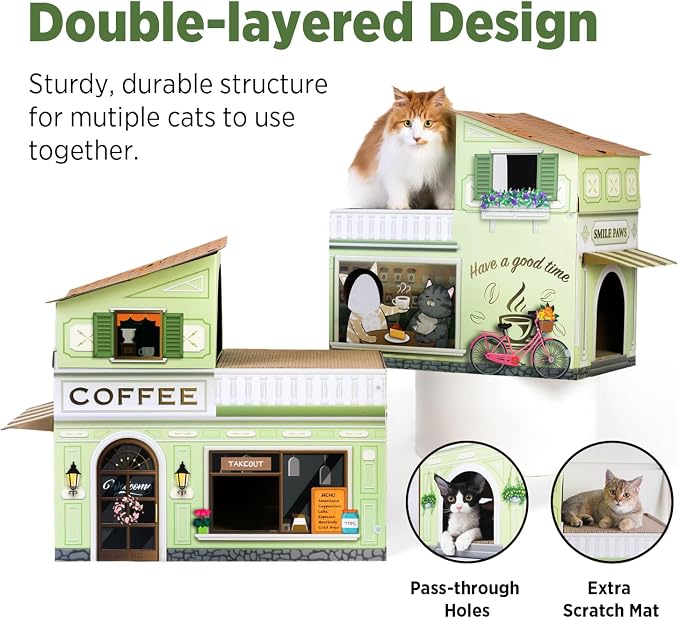 SMILE PAWS Cat Beds for Indoor Cats, Cardboard Cat House with Scratchers, Coffee Shop, Large Sturdy Cat Furniture Condo Cave Tent, Easy to Assemble Pet Toys Accessories Stuffs, Bunny Small Animals - Image 5