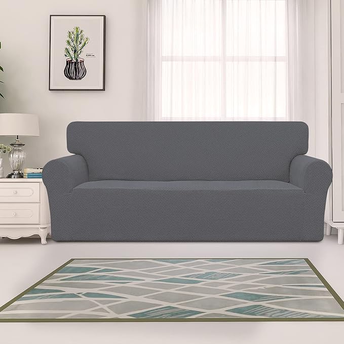 Easy-Going Stretch Jacquard Couch Cover, 1-Piece Soft Sofa Cover, Sofa Slipcover with Anti-Slip Foams, Washable Furniture Protector for Kids, Pets (Sofa, Gray) - Image 2