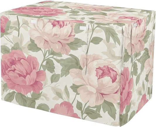 Dog Crate Cover Kennel Cover for Dog Cages Breathable for Wire Cage Indoor Outdoor Peony Flowers Fresh Beige by QwThum