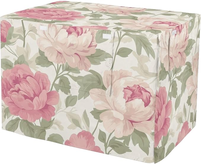 Dog Crate Cover Kennel Cover for Dog Cages Breathable for Wire Cage Indoor Outdoor Peony Flowers Fresh Beige by QwThum