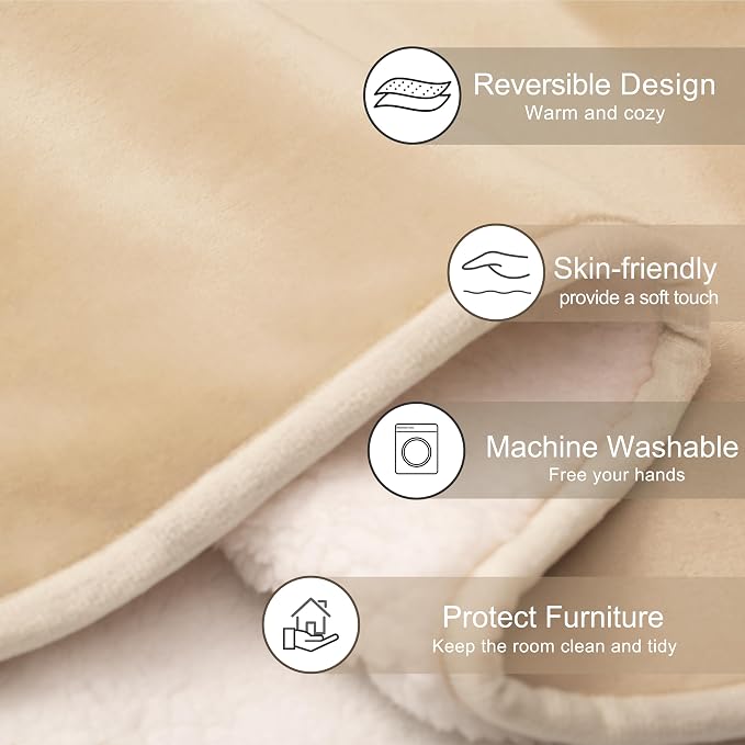 gogobunny Waterproof Bed Blanket, Reversible Sherpa Fleece Throw Blanket for Dog Puppy Cat, Furniture Cover Protects Bed Couch Sofa from Liquid Pee and Pet Fur (Beige, 25x35 inches) - Image 4