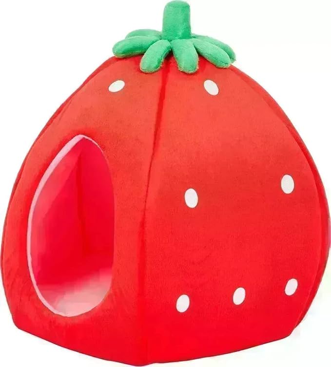 YML Strawberry Pet Bed House for Cats, Dogs, Kittens, Puppies, Rabbits, Medium, Red - Image 2