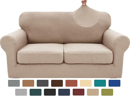 XINEAGE 2026 New 3 Pieces Couch Covers for 2 Cushion Sofa Super Stretch Loveseat Slipcover Pet Dog Universal Slip Cover Anti Slip Love Seat Furniture Protector (Khaki, 55"-69") by XINEAGE