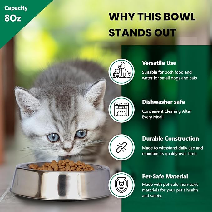 Iconic Pet 2 Pack of 1 Cup Stainless Steel Non Skid Pet Bowls for Dog or Cat with Raised Rim Dishwasher Safe Pet Food and Water Bowls - 8 Oz - Image 2