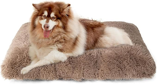 EHEYCIGA Fluffy Dog Crate Bed, Plush XX Large Dog Pillow, Camel | Xlarge Calming Anti Anxiety Plush Faux Fur Mat for Large size dogs, Washable Soft Warm Dog Pad with Non-Slip Bottom by EHEYCIGA