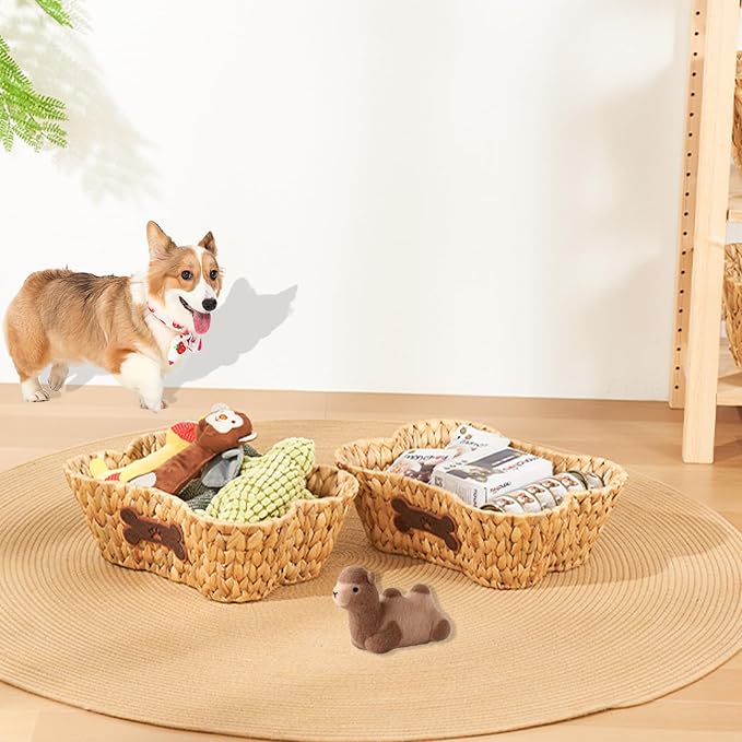 Wicker Basket for Pet Toys, 2 Pack Stylish and Natural Dog and Cat Toy Basket, Dog Storage Organizer with Bone Shape - Image 8