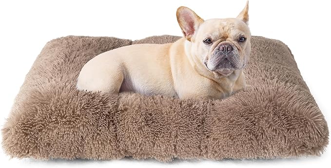 EHEYCIGA Fluffy Dog Crate Bed for Medium Dogs, Plush Crate Pad, Camel | Calming Anti Anxiety Medium Dog Bed, Washable Soft Warm Faux Fur Crate Mat with Non-Slip Bottom by EHEYCIGA