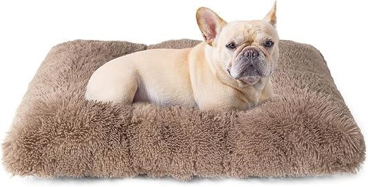 EHEYCIGA Fluffy Dog Crate Bed for Medium Dogs, Plush Crate Pad, Camel | Calming Anti Anxiety Medium Dog Bed, Washable Soft Warm Faux Fur Crate Mat with Non-Slip Bottom by EHEYCIGA