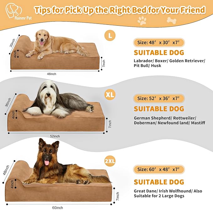 Rainmr Orthopedic Dog Beds for Large Dogs, 7" Memory Foam Dog Beds with Waterproof Liner, Durable Microsuede Cover, Removable and Washable, Nonskid Bottom, 60"x48"x7" XXL Khaki - Image 5