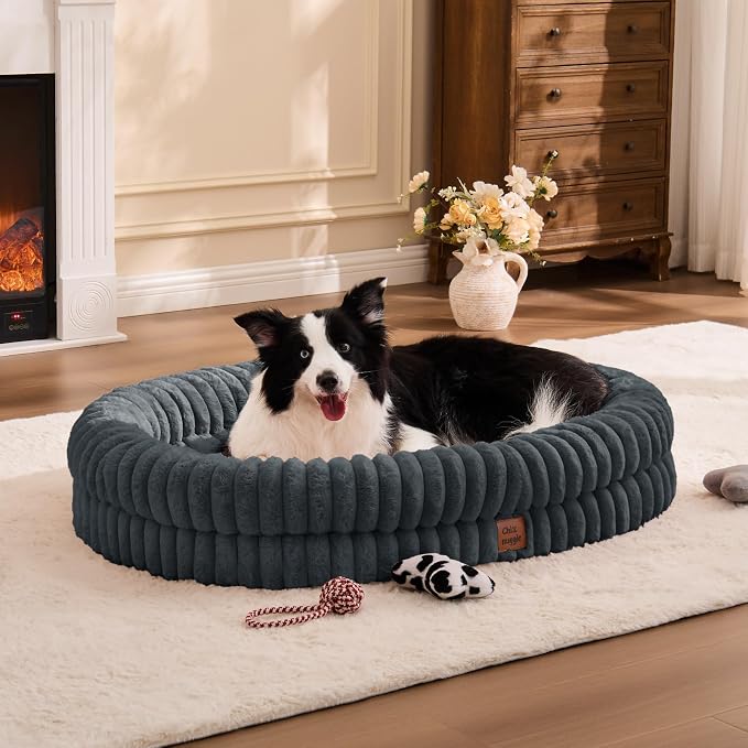 ChiXnuggle Orthopedic Dog Bed, Washable Cover, Faux Fur Bolster Pet Couch | waterproof,egg crate foam,non-slip bottom,for extra large dogs,dark grey,41*30*7,dog sofa - Image 3