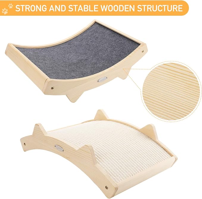 Pecute Double-Sided Sisal Cat Scratcher for Indoor Cats, Durable Sisal | Natural Sisal & Carpet Cloth, Durable Solid Wooden Structure Scratch Pad, Cat Scratcher & Lounge Bed 2 in 1, 16.5 x 10.8in - Image 7