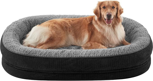 JOEJOY Orthopedic Dog Beds Large Sized Dog, XL Egg-Crate Memory Foam Pet Couch Bed with Bolster Sides, Waterproof Lining, Removable Washable Cover & Non-Slip Bottom, Black by JOEJOY