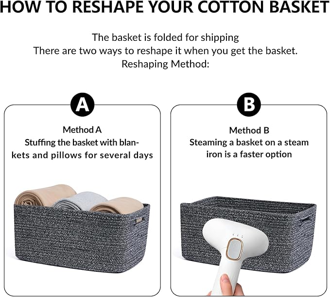 MiniArk Large Storage Baskets for Shelves, 17 x 13 x 7.5” Closet Organizers Bins for Clothes Blanket Towels, Baby Nursery, Toy Baskets Box, Woven Rope Baskets, 3 Packs Dark Gray - Image 7